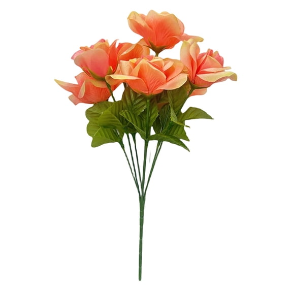 35cm Artificial Rose Bouquets, Fake Cemetery Flowers Faux Rose Floral Arrangements,Realistic Non-Fading Waterproof Bouquets for Cemetery Wedding Home Table Centerpieces Indoor Outdoor,Orange