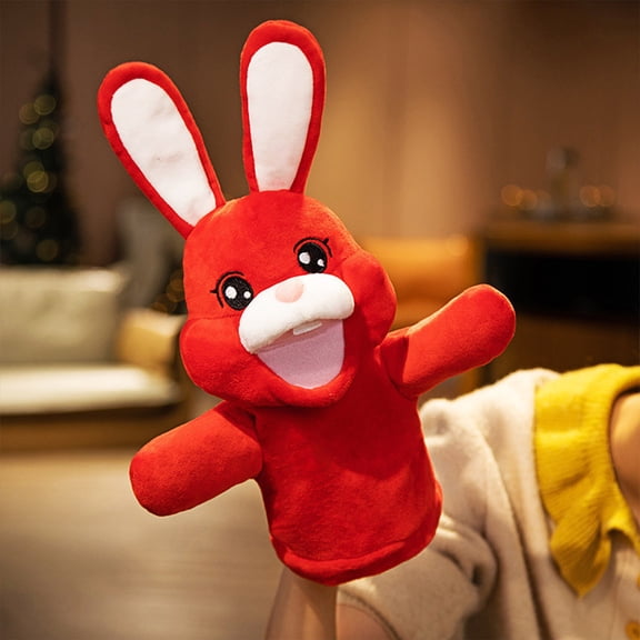 35cm Cute Bunny Hand Puppet with Active Mouth, Ventriloquist Plush Toy for Kids, Kindergarten Performance Prop & Easter Gift,Red