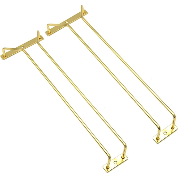 35cm Gold Wine Glass Rack, Under Cabinet Wine Glass Holder Stainless Steel Stemware Rack - Hanging Stemware Holder for Cabinet Kitchen Bar, Set of 2