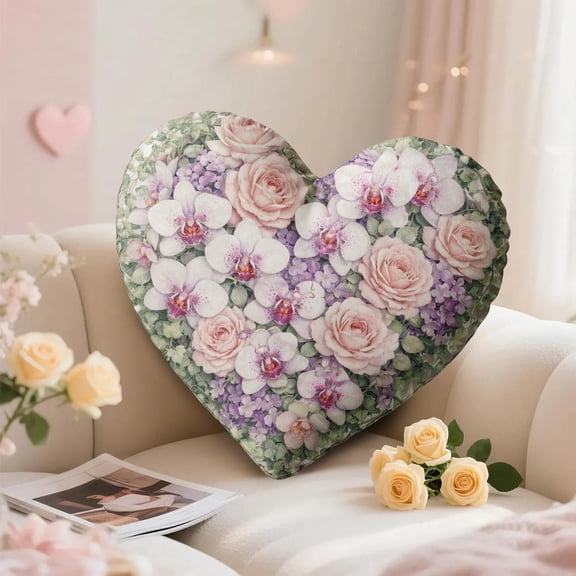 35cm Heart Shaped Floral Throw Pillow, Soft Skin Friendly Fabric, Romantic Multi Color Pattern, Versatile Decor Cushion for Couch Bed Valentine's Day Gifts and Independence Day Use
