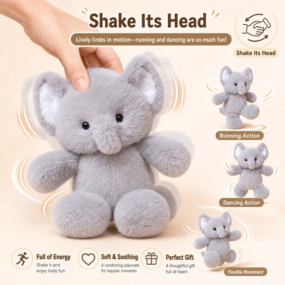 35cm Interactive Elephant Plush Toy, Shakeable Moving Limbs Soft Stuffed Animal for Kids
