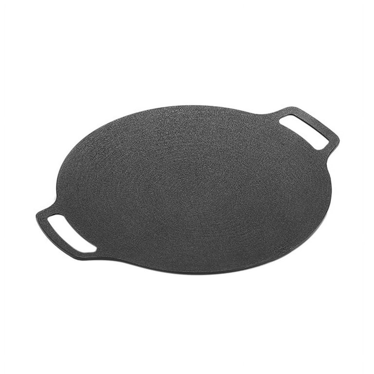 35cm Thick Cast Iron Frying Pan Flat Pancake Griddle Non-Stick BBQ Induction Cooker Open Cooking Pot, Black
