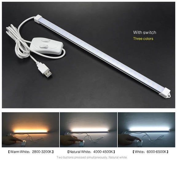 35cm USB LED Hard Light Bar, 3 Color Temperature Bookcase Light with Switch, Aluminum+ABS Rigid Strip for Shelf, Desk, Reading, Under Cabinet