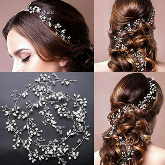 35cm Wedding Headband Pearl Crystal Bridal Hair Accessories Headpiece Decorative