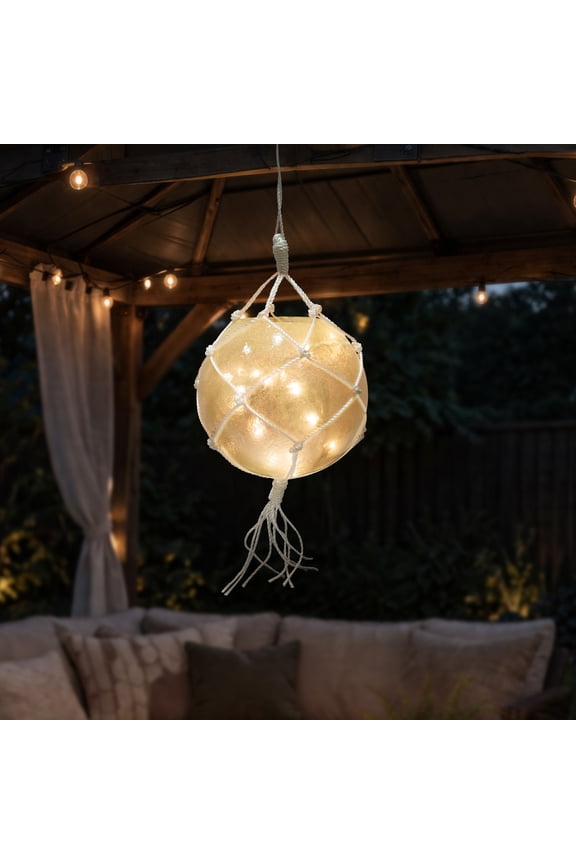 Nautical Lighted Fiberglass Hanging Fishing Float Decoration - 14.25" - Cream