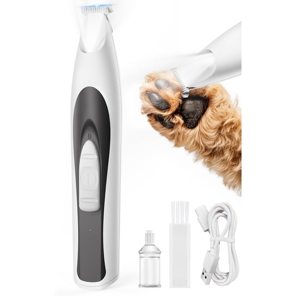 35dB Quiet Cordless Dog Paw Trimmer with LED Light, 20mm Wide Blade – for Paws, Ears, Face & Rump