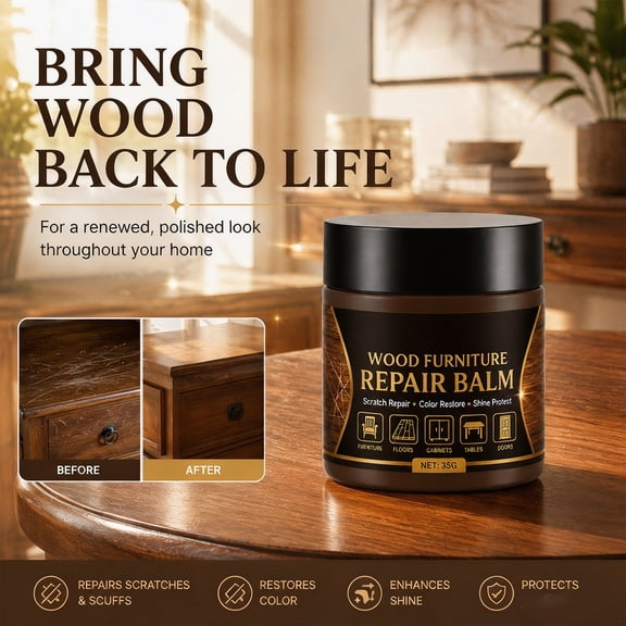 35g Natural Nourishing Wood Repair Balm, Portable Furniture Scratch Restorer Cream, Surface Refinishing Paste for Wooden Cabinet, Table And Household Hardwood Care