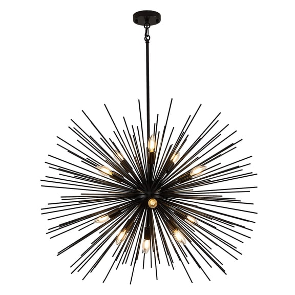 35in Black Sputnik Chandelier 12-Light Starburst Chandelier Light Fixture Solid Metal Mid-Century Modern Satellite Light Fixture for High Ceiling Living Room Dining Room Foyer, E12