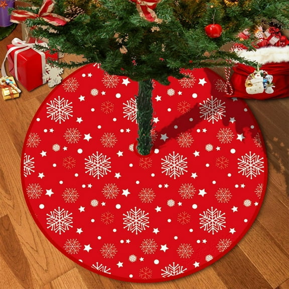 35in Christmas Snowflake Tree Skirt,Red Christmas Tree Base Cover,Christmas Tree Mat for Under Tree,Christmas Tree Stand Cover,Christmas Tree Bottom Cover Skirt,Christmas Tree Skirt Bottom Decoration