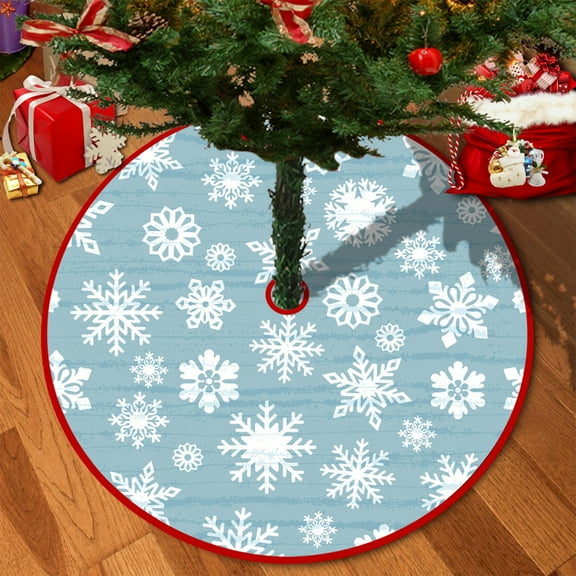 35in Christmas Snowflake Tree Skirt,Red Christmas Tree Base Cover,Christmas Tree Mat for Under Tree,Christmas Tree Stand Cover,Christmas Tree Skirt with Delicate Christmas Tree Bottom Decoration