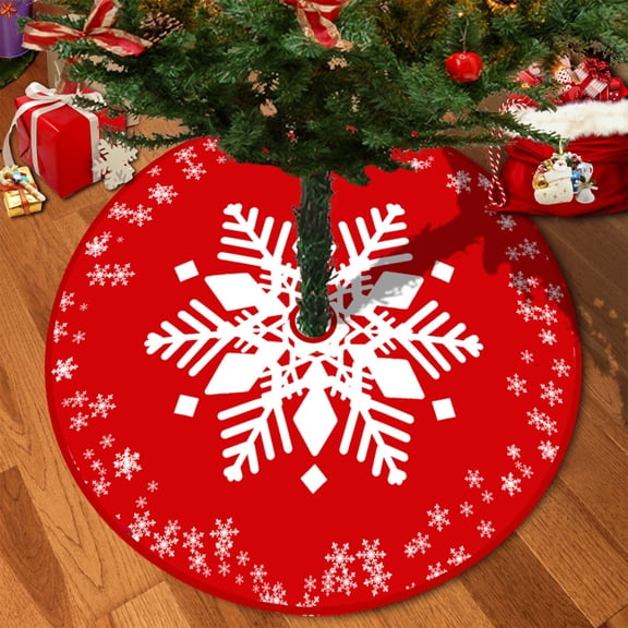 35in Christmas Snowflake Tree Skirt,Red Christmas Tree Base Cover,Christmas Tree Mat for Under Tree,Christmas Tree Stand Cover,Christmas Tree Skirt with Delicate Christmas Tree Bottom Decoration