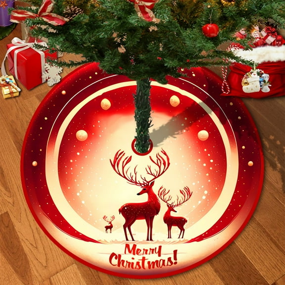 35in Christmas Tree Skirt,Red Christmas Tree Base Cover,Christmas Tree Mat for Under Tree,Christmas Tree Stand Cover,Christmas Tree Skirt with Delicate Print Christmas Tree Bottom Decoration