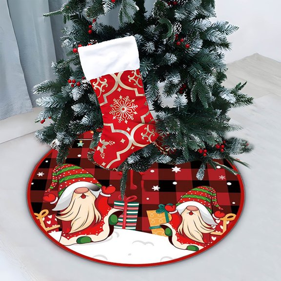 35in Gnome Christmas Tree Skirt,Gnome Buffalo Plaid Christmas Tree Skirt,Christmas Tree Mat for Under Tree,Christmas Tree Stand Cover,Christmas Tree Skirt Delicate Christmas Tree Bottom Decoration.