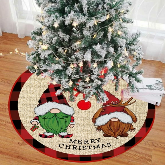 35in Gnome Christmas Tree Skirt,Small Gnome Christmas Tree Skirt,Christmas Tree Mat for Under Tree,Christmas Tree Stand Cover,Christmas Tree Skirt with Delicate Christmas Tree Bottom Decoration.