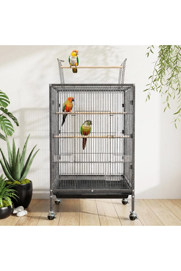 35in H Bird Cage with Open Play Top, Heavy Duty Metal Flight Cage on Rolling Stand for Parakeets, Canaries, Lovebirds, Small Quakers, Cockatiels, Budgies, Easy Assembly & Cleaning