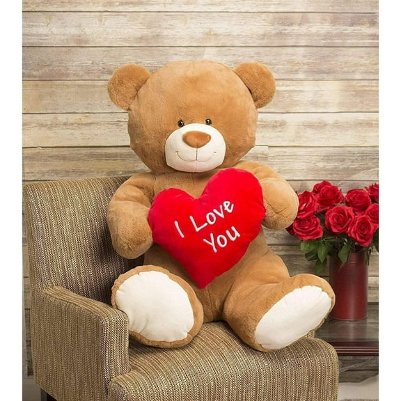 Jumbo Brown Teddy Bear Plush - Gitzy 35" Large Stuffed Bear with Love Heart