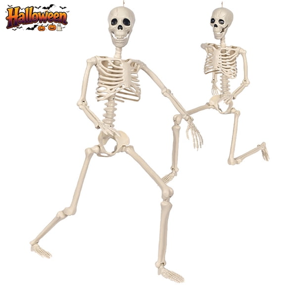 35in Posable Mini Full Body Halloween Skeleton Prop With Hanging String,Movable Joint Realistic Small Bone Decor,Indoor Outdoor Fall Halloween Day Of The Dead Yard Wall Window Party Seasonal Ornament