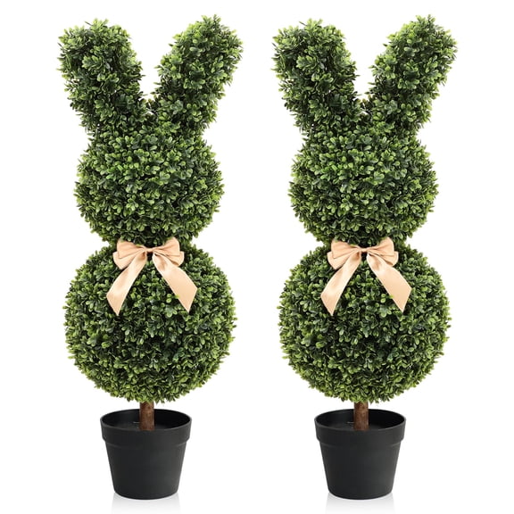 35inch Artificial Rabbit Topiary Trees, Easter Bunny Topiaries with Plastic Planter Pot
