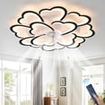 thumbnail image 1 of 35inch Flower Design Ceiling Fan with Light and Remote, Modern Low Profile Flush Mount, 6-Speed Reversible Blades, Timer Ceiling Fans Dimmable Light for Bedrooms Dining Room (12Flower-black), 1 of 8