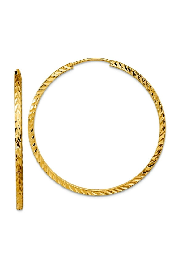 10k Solid Yellow Gold Sparkle-Cut Square Tube Endless Hoop Earrings 34x35mm Wide 1.35mm Thick Hoop Earring for Women