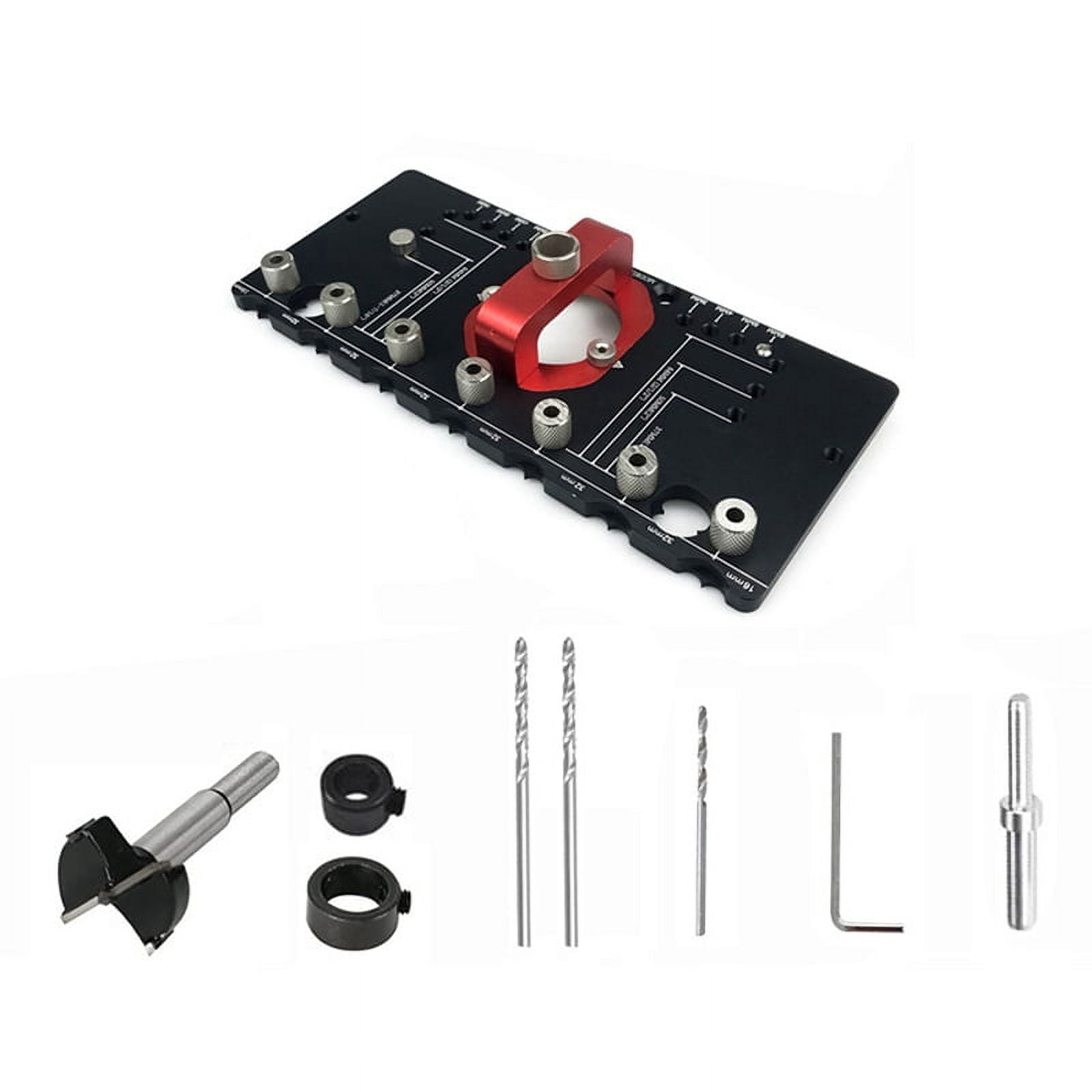 2-in-1 Shelf Pin & Cabinet Hinge Jig - Drilling Guide With 35mm, 5mm, 1/4" Bits & Clamp