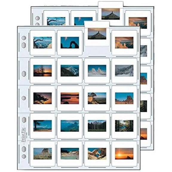35mm Size Top-Load Archival Storage Pages for Slides | Holds 20 Slides (Binder Only) - 25 Pack x 2