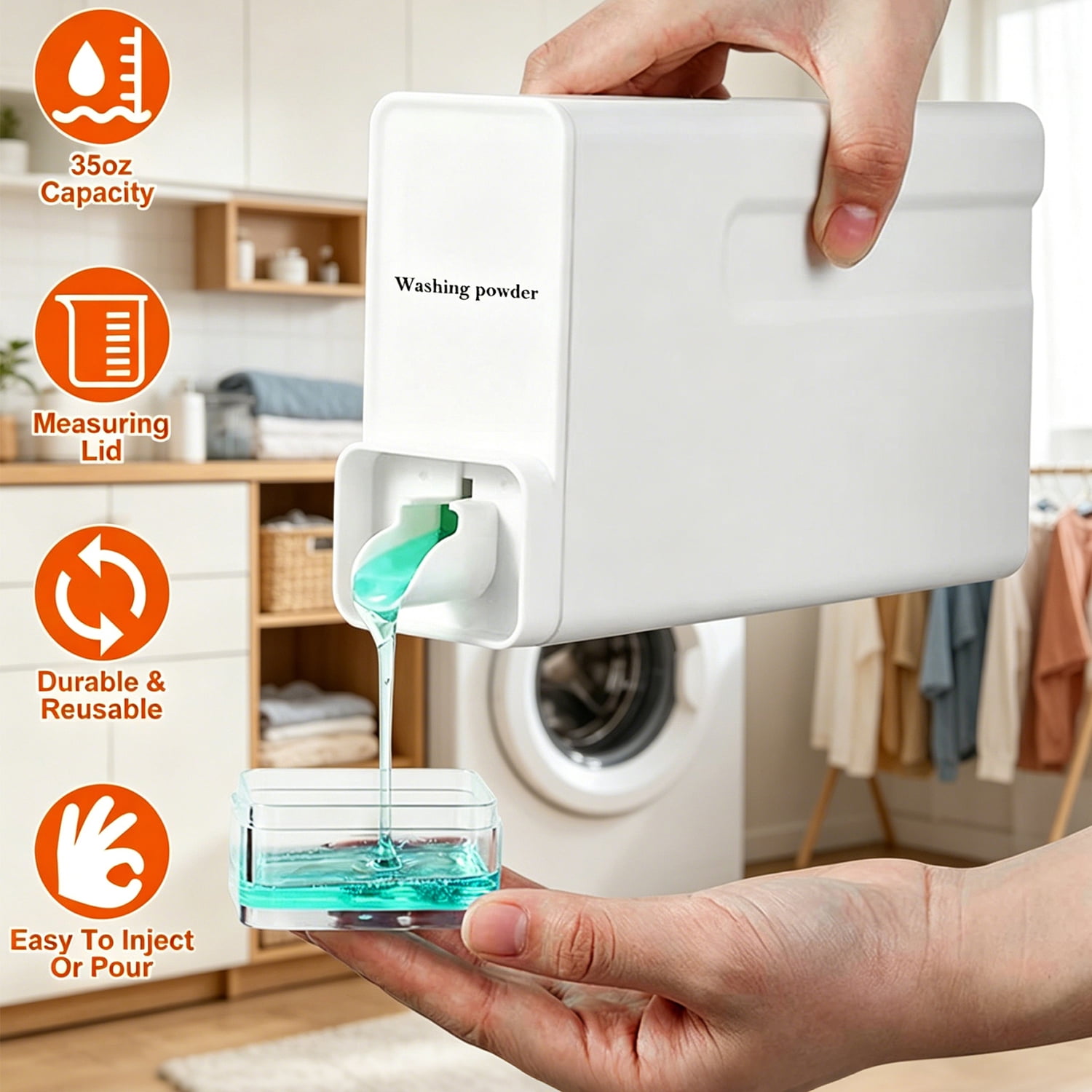 35oz Laundry Detergent Dispenser Container TeqHome 1 Pack Liquid Laundry Dispenser for Laundry Room with Waterproof Labels, White