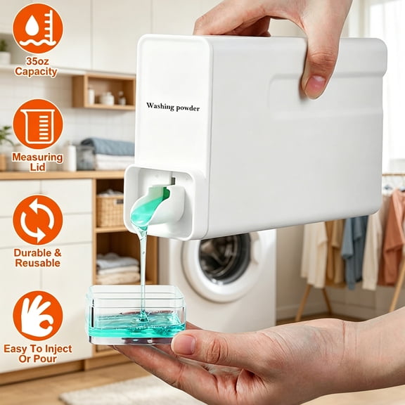 35oz Laundry Detergent Dispenser Container TeqHome 1 Pack Liquid Laundry Dispenser for Laundry Room with Waterproof Labels, White