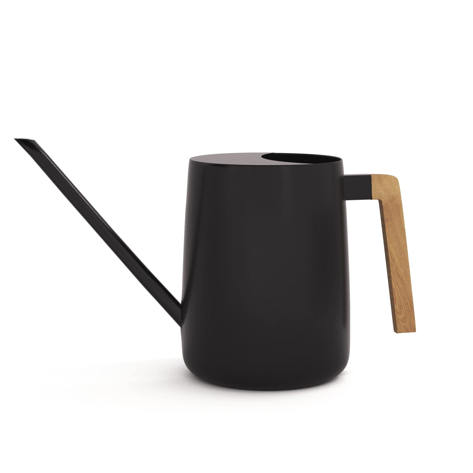 35oz Metal Small Watering Can for Indoor Plants with Long Spout and Real Wood Handle - Black - Cute Small Indoor Watering Cans for House Plants, Succulents, Cacti - Modern Minimalist Design - Mini