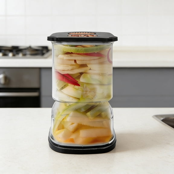 35oz Pickle Jar, Pickle Jar with Strainer Flip & Fork For Juice Separator From Wet And Dry Food Storage Containers (Black)