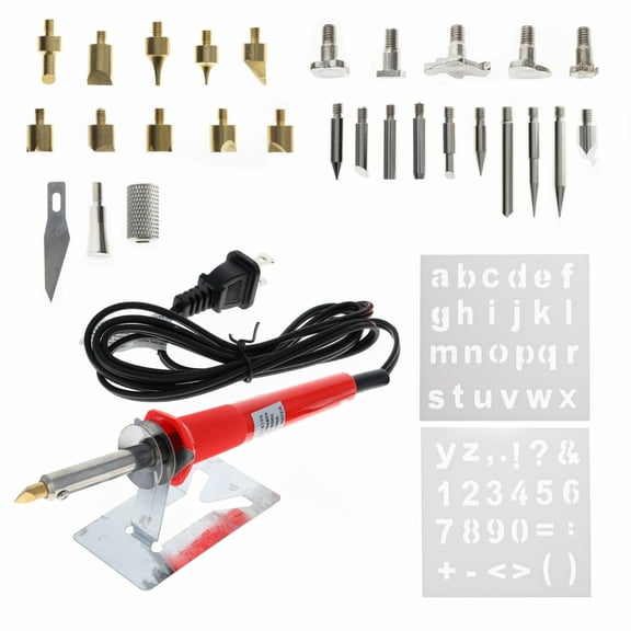 35pc Wood Burning Pen Complete and Assorted Soldering Tips Stencil Set Craft Hobby