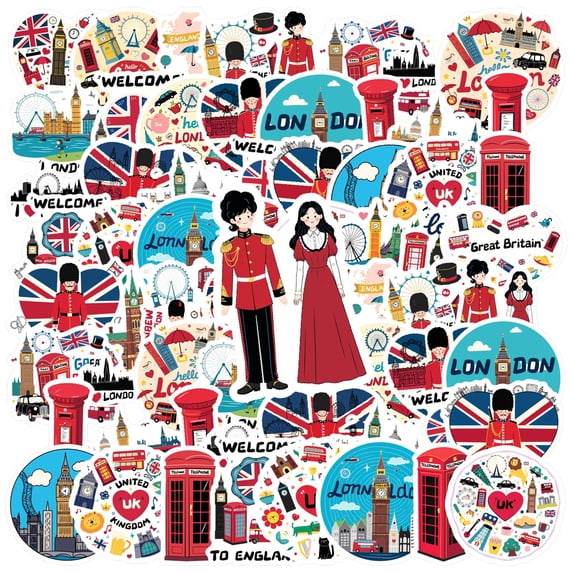 35pcs-100pcs British Sticker Pack Stationery Stickers Travel Stickers Kids Stickers for Suitcase Laptop Guitar