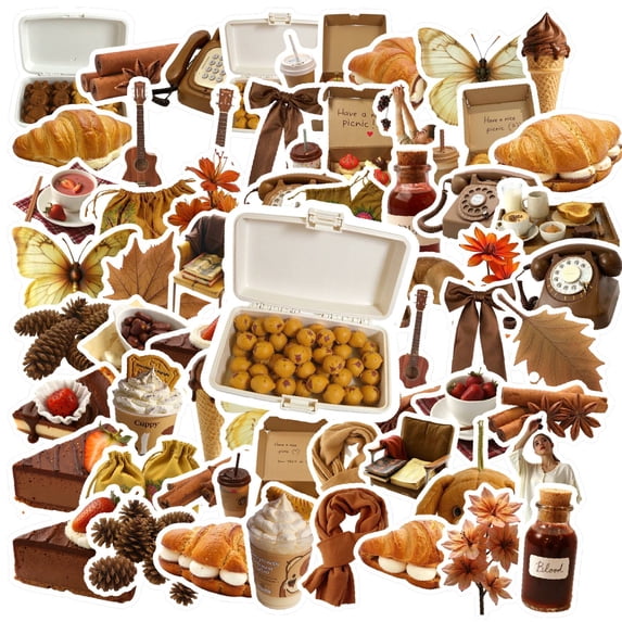 35pcs-100pcs Brown Animal Stickers Autumn Food Stickers Coffee Decoration Animal Stickers for Laptops Notebooks Suitcases
