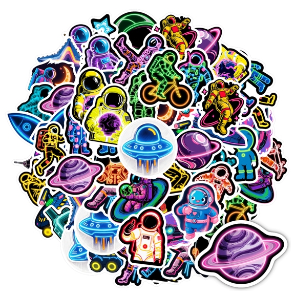35pcs-100pcs Colorful Astronaut Stickers Neon Space Stickers Cartoon PVC Astronauts for Laptops Phones Suitcases
