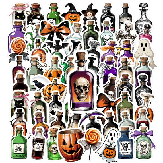 35pcs-100pcs Spooky Halloween Stickers Gothic Skull Stickers Potion Stickers for Notebooks Laptops Suitcases