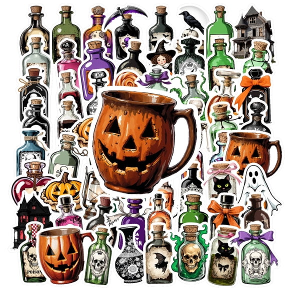 35pcs-100pcs Spooky Halloween Stickers Gothic Skull Stickers Potion Stickers for Notebooks Laptops Suitcases