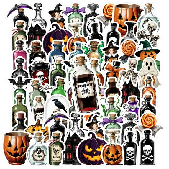 35pcs-100pcs Spooky Halloween Stickers Gothic Skull Stickers Potion Stickers for Notebooks Laptops Suitcases