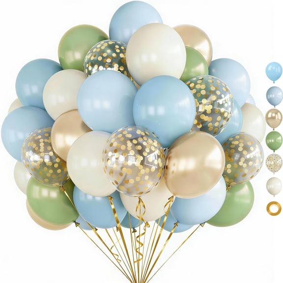 35pcs 12 Inch Olive Green Cream White and Gold Balloons, Dusty Sage Blue Green Gold Balloons for Woodland Birthday Decor Baby Bridal Shower Decorations