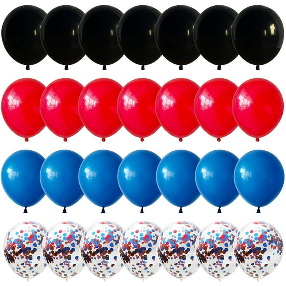 35pcs 12 Inch Royal Blue Red Confetti Latex Balloon with Black Helium Balloon Kit for Boys Man Halooween Theme Birthday Decor Graduation Party Decoration Supplies