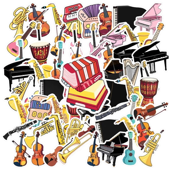 35pcs-150pcs Colorful Instrument Stickers Fun Music Stickers Cartoon Instrument Stickers for Phones Laptops Suitcases