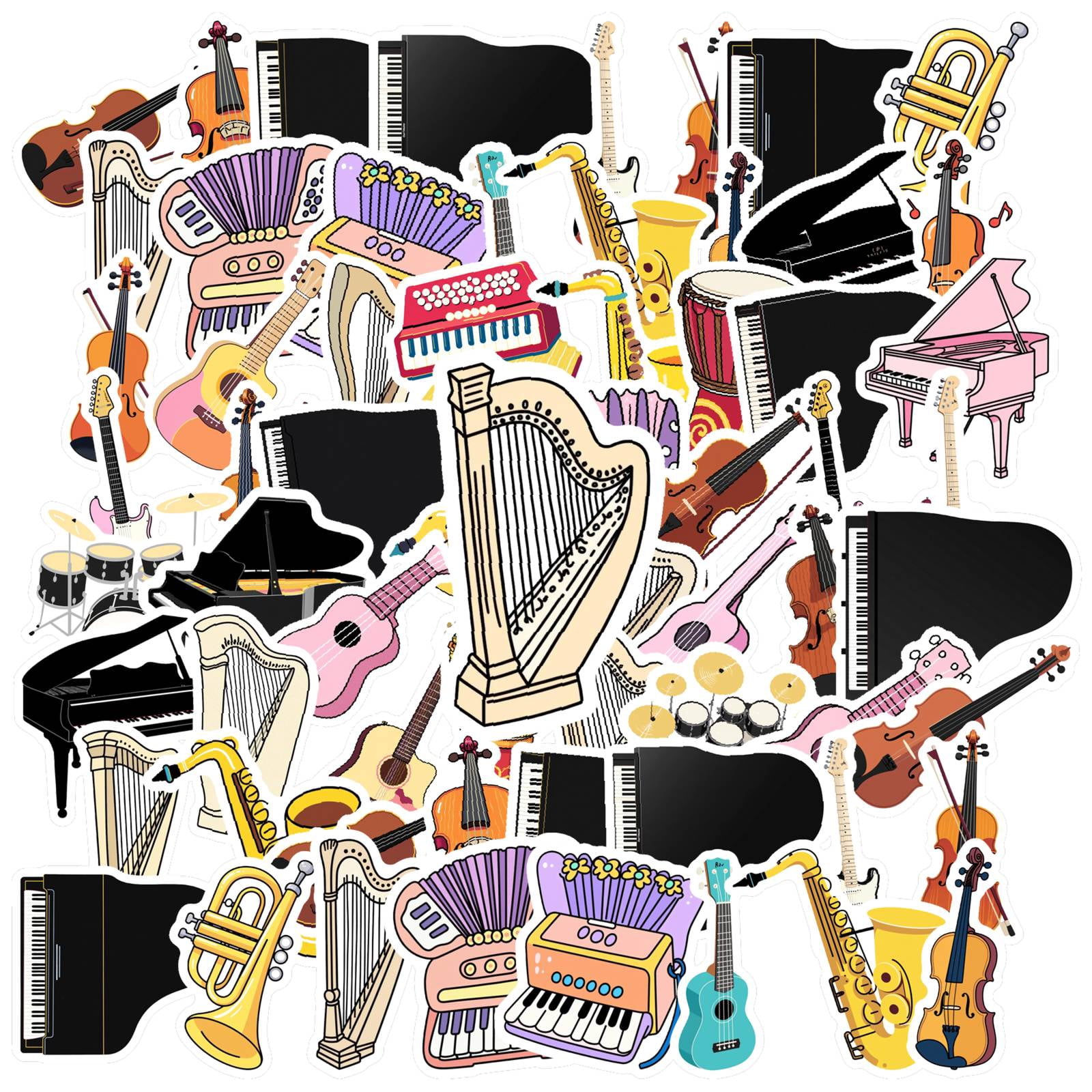 Musical Instruments Stickers 35pcs-150pcs Colorful Instrument Stickers Fun Music Stickers Cartoon ...