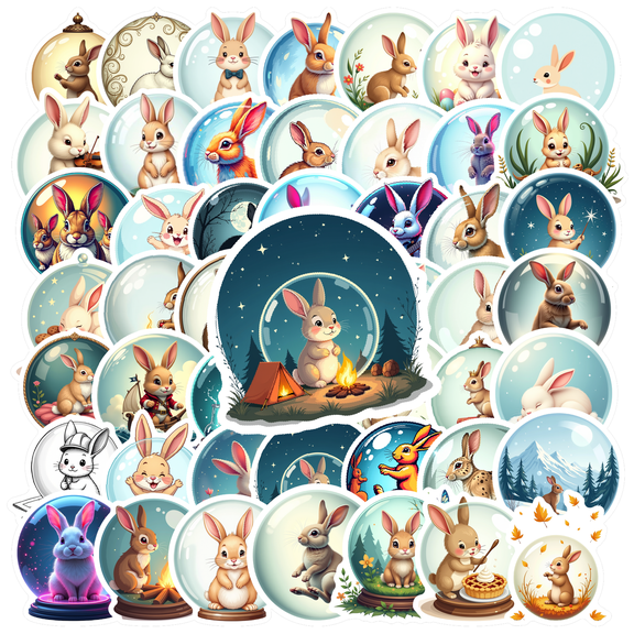35pcs-150pcs Cute Bunny Stickers Animal Snow Globe Stickers Easter Stickers for Phone Suitcase Car Sticker