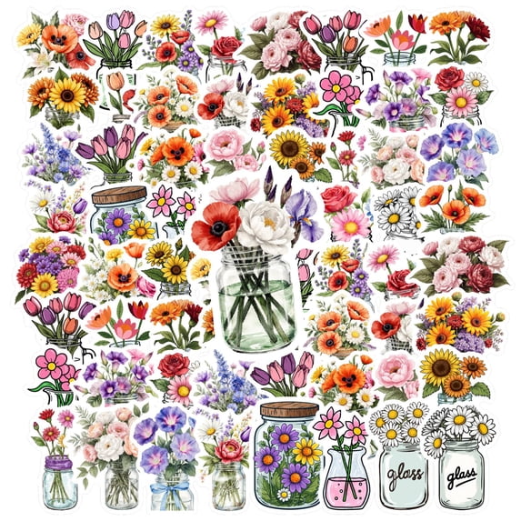 35pcs-200pcs Decorative Floral Stickers Bouquet Nature Stickers Garden Stickers for Laptops Notebooks Guitars