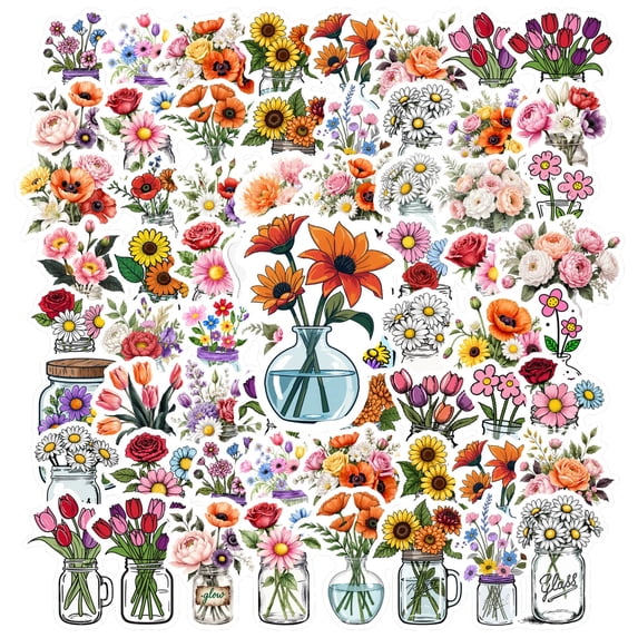 35pcs-200pcs Decorative Floral Stickers Bouquet Nature Stickers Garden Stickers for Laptops Notebooks Guitars