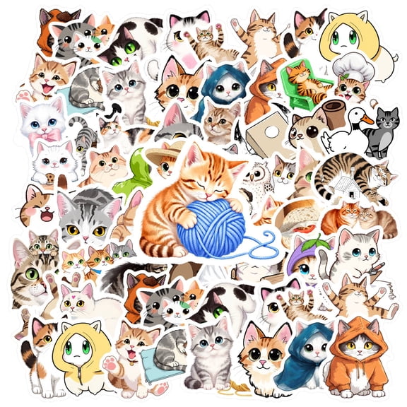 35pcs-50pcs Adorable Cats Stickers Animal Cute Illustrations Stickers Funny Stickers for Laptops Suitcase Notebooks