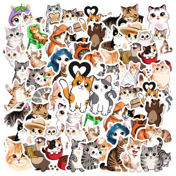 35pcs-50pcs Adorable Cats Stickers Animal Cute Illustrations Stickers Funny Stickers for Laptops Suitcase Notebooks