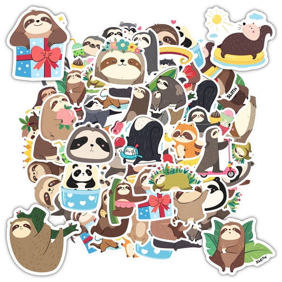 35pcs-50pcs Adorable Sloth Stickers Animal Gift Stickers Chill Cartoon Stickers for Laptops Suitcases Notebooks