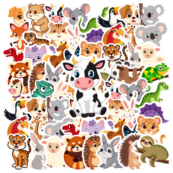 35pcs-50pcs Adorable Stickers Animal Kids Stickers Toy PVC Stickers for Laptops Cars