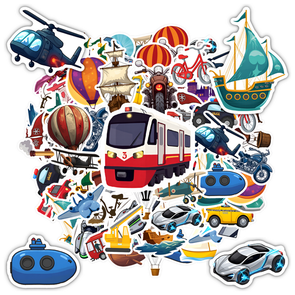 35pcs-50pcs Adventure Stickers Transportation Deity Colorful Stickers Vehicles Cartoon for Luggage Suitcase Notebooks