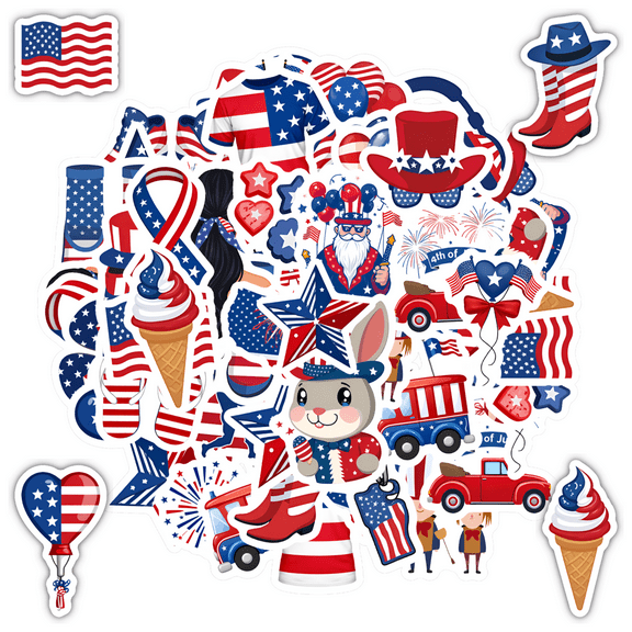 35pcs-50pcs American Stickers Patriotic Stationery Independence Stickers Funny Decals for Laptop Phone Suitcase